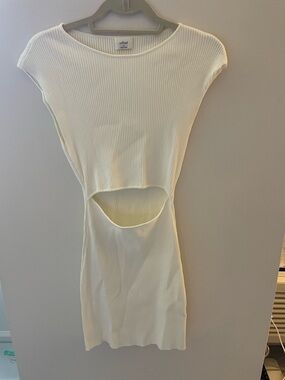 Aritzia Wilfred White Ribbed Cutout Dress